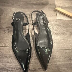 Zara Shiny Black Slingback Flats